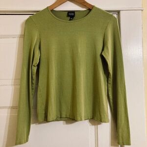 EILEEN FISHER Womens S Lime Green Long Sleeve Crew Neck T-Shirt Layer Capsule